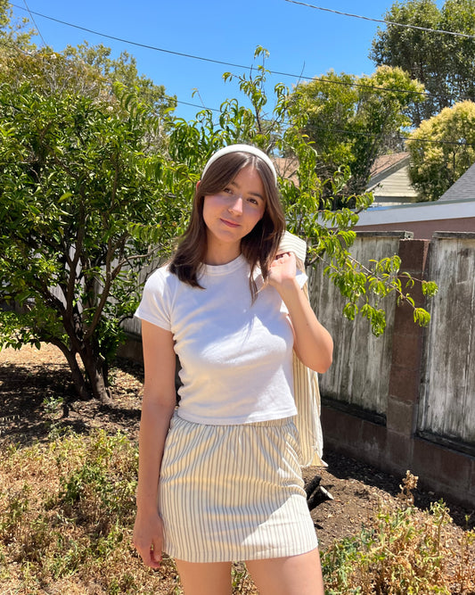 Cream Stripe Boyfriend Skirt