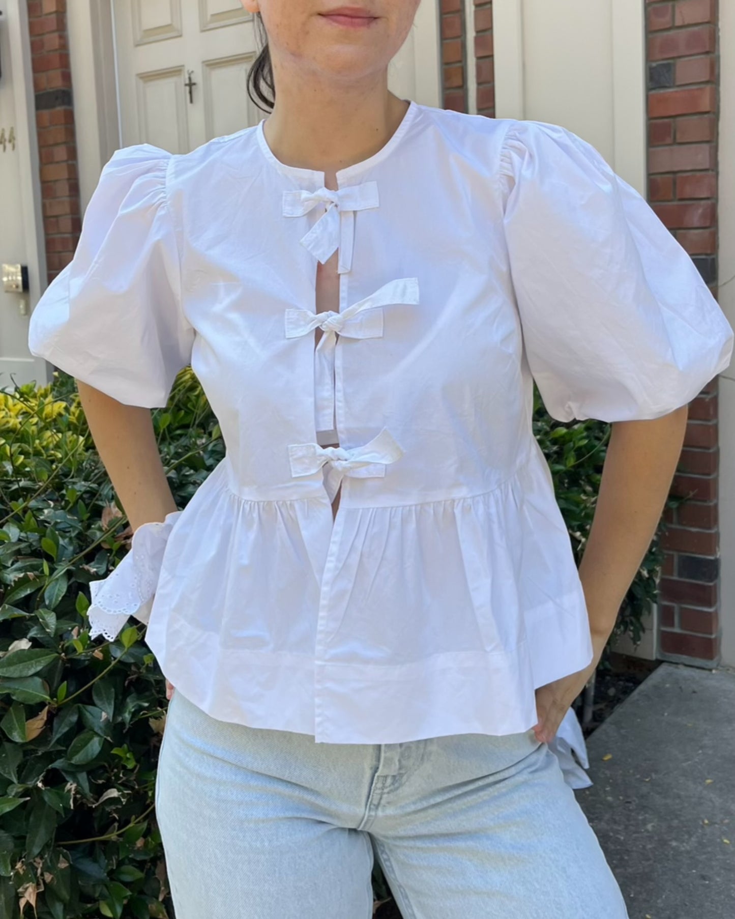 Marshmallow Front Tie Puff Sleeve Top