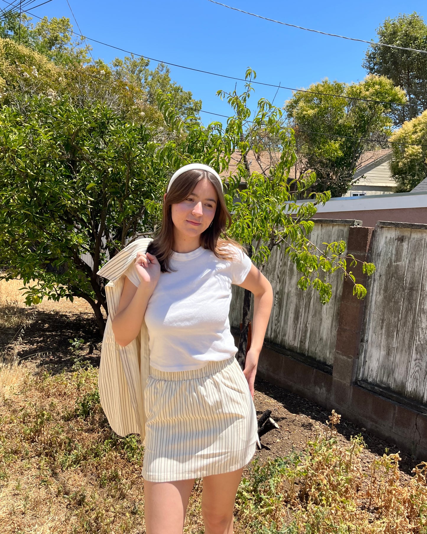 Cream Stripe Boyfriend Button-Up Shirt