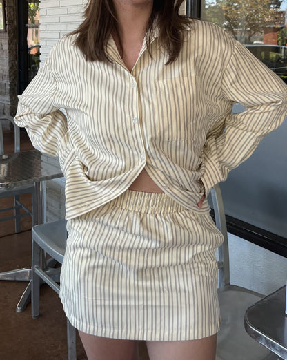 Cream Stripe Boyfriend Button-Up Shirt