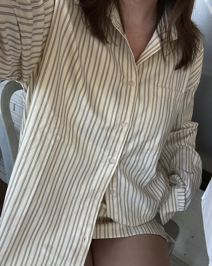 Cream Stripe Boyfriend Button-Up Shirt