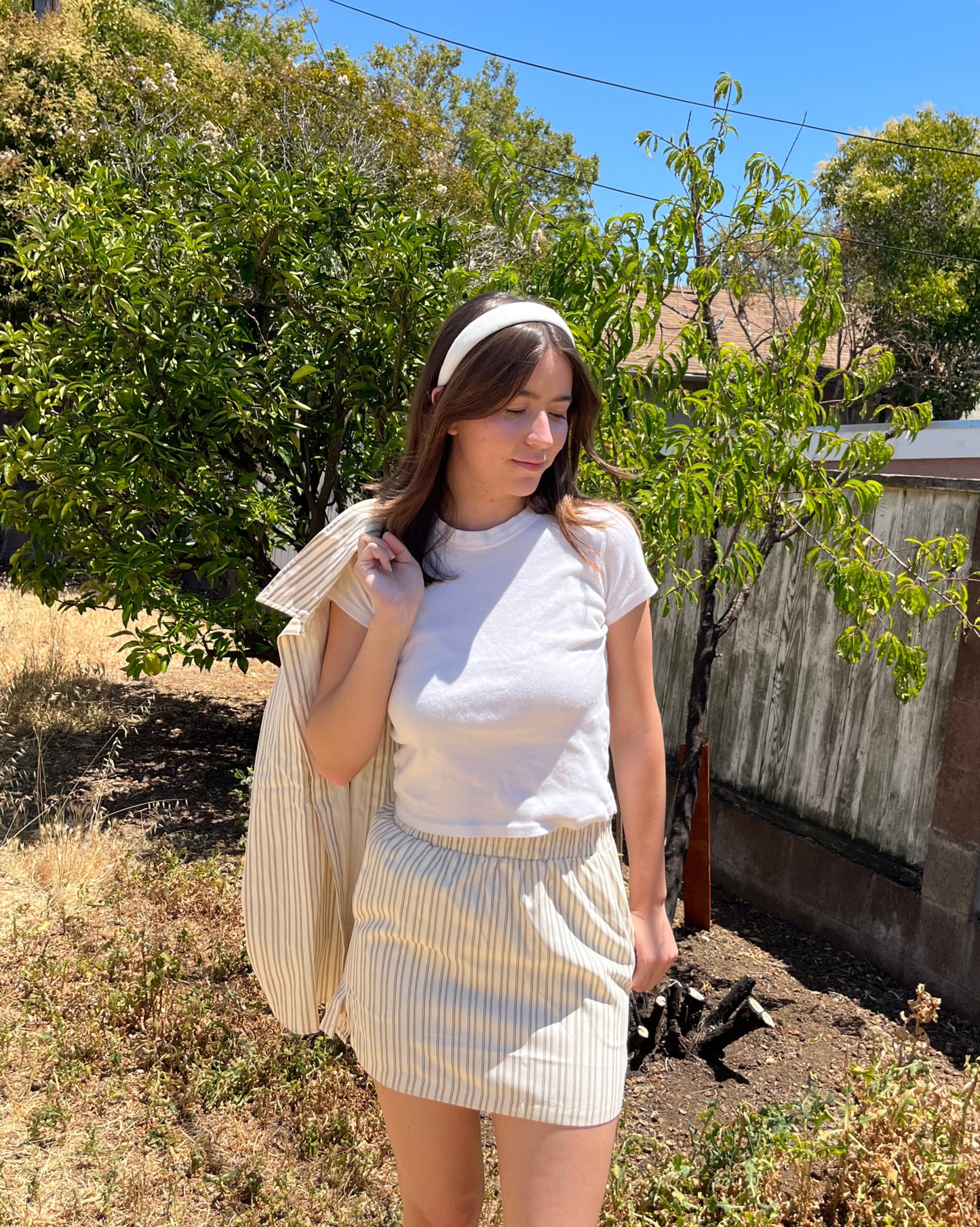 Cream Stripe Boyfriend Skirt