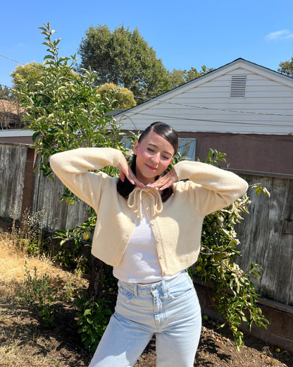 Front Bow Tie Sweater Cream