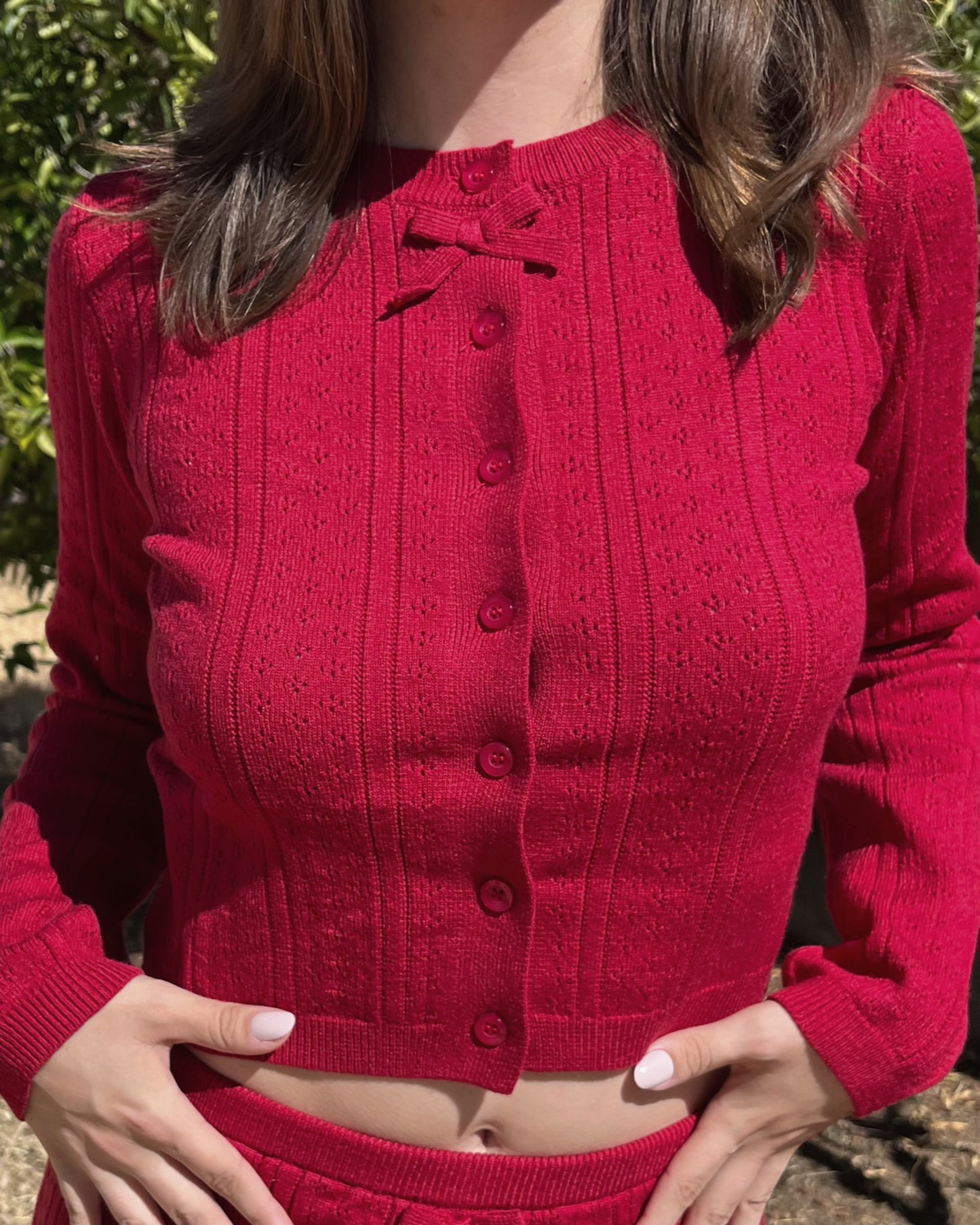 Cherry Baby Knit Sweater Cardigan With Ribbon