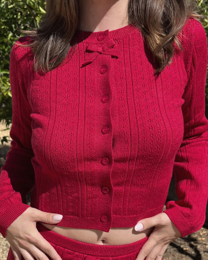 Cherry Baby Knit Sweater Cardigan With Ribbon