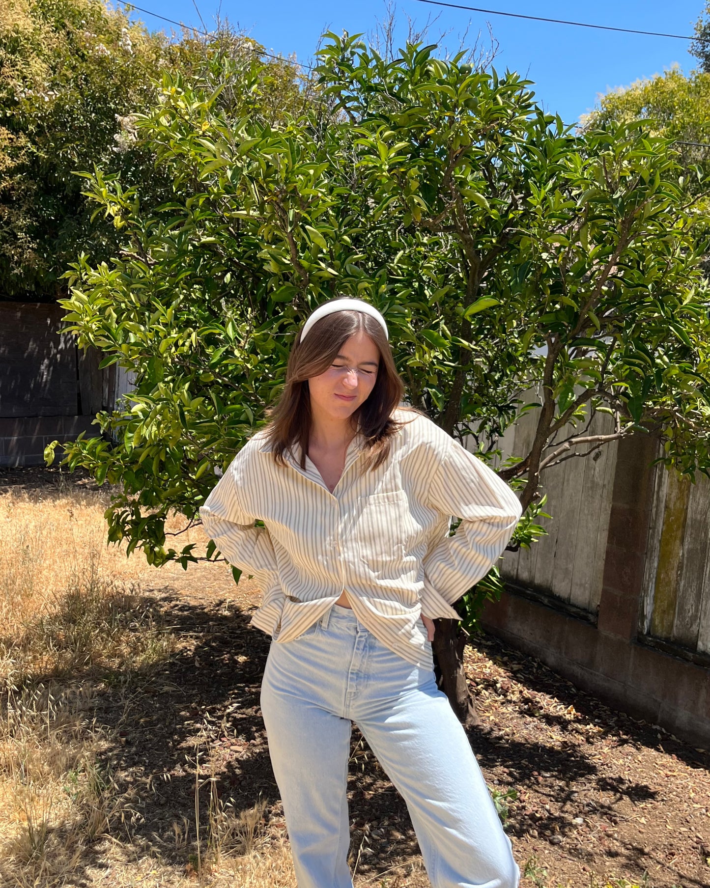 Cream Stripe Boyfriend Button-Up Shirt