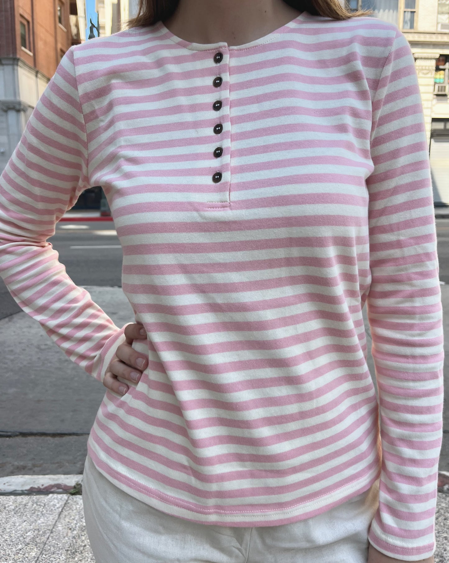 Girl Next Door Pink and White Stripe Shirt