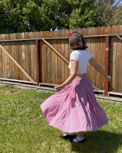 Red Picnic Poplin Gingham Midi Skirt