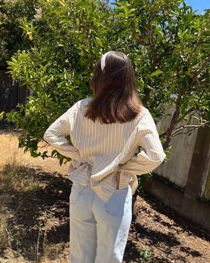 Cream Stripe Boyfriend Button-Up Shirt