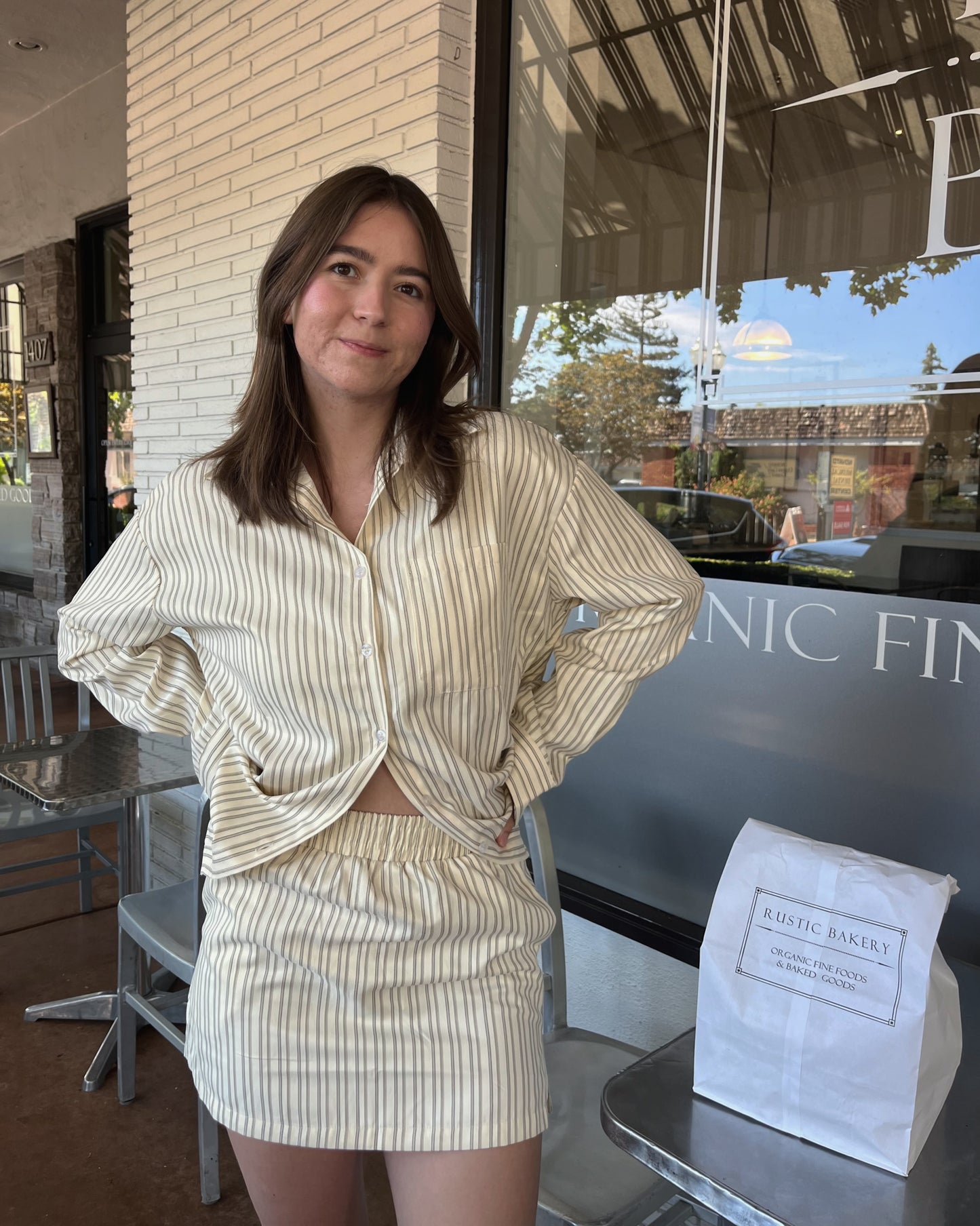 Cream Stripe Boyfriend Button-Up Shirt