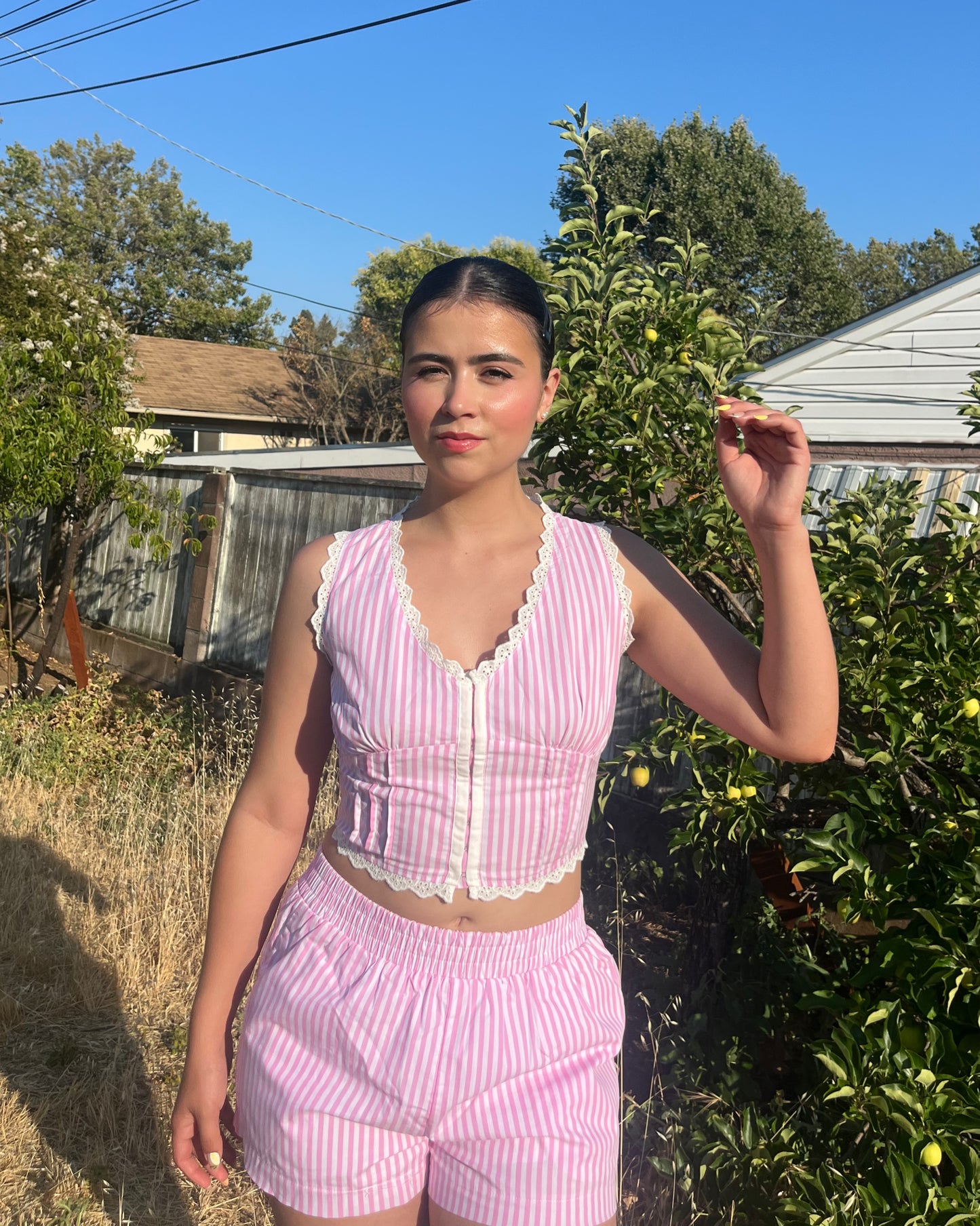 Sweet Like Candy Striped Pink Lace Trim Top