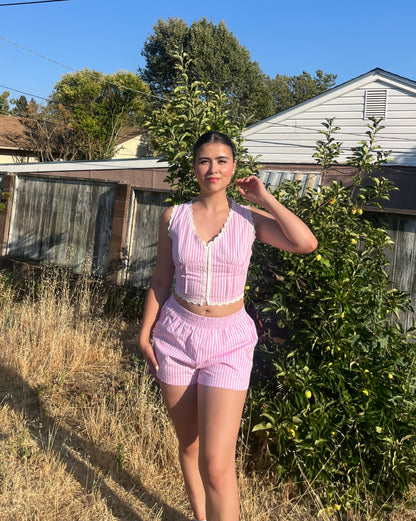 Sweet Like Candy Striped Pink Lace Trim Top