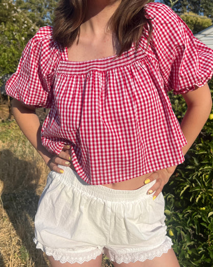 Picnic Puff Sleeve Gingham Top